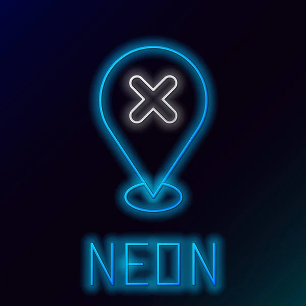 Glödande Neon Linje Karta Stift Med Kors Märke Ikon Isolerad — Stock vektor