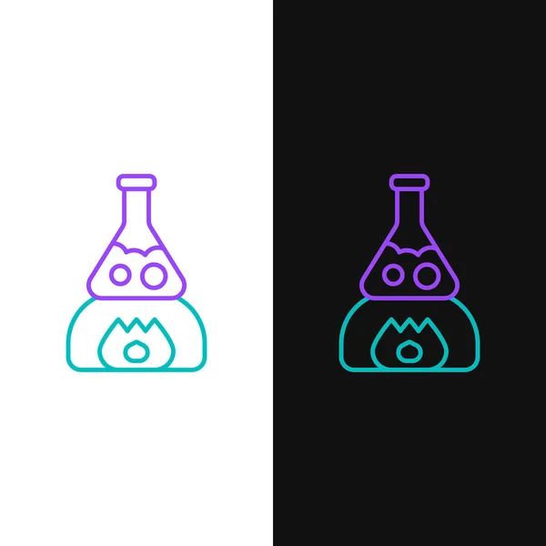 Line Glas Reagenzglas Kolben Auf Feuer Heizung Experiment Symbol Isoliert — Stockvektor