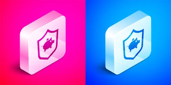Isometric Piggy Bank Shield Icon Isolated Pink Blue Background Icon — Stock Vector