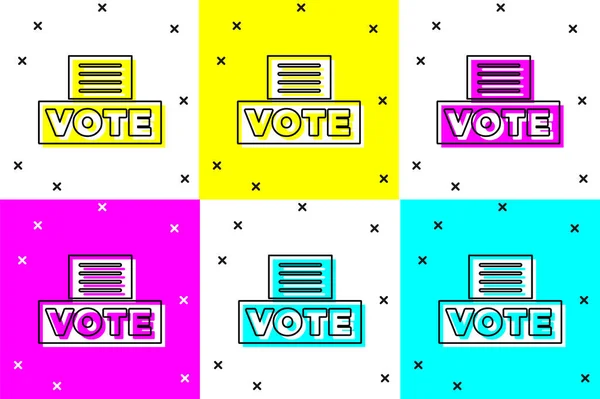 Establecer Casilla Votación Urna Con Icono Sobre Aislado Fondo Color — Vector de stock