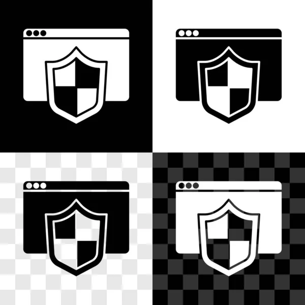 Set Navegador Con Icono Escudo Aislado Blanco Negro Fondo Transparente — Vector de stock