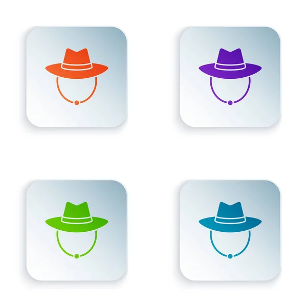 Color Icono Sombrero Vaquero Occidental Aislado Sobre Fondo Blanco Establecer — Archivo Imágenes Vectoriales