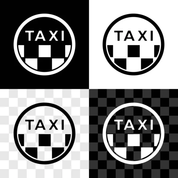 Set Taxi Car Roof Icon Isolated Black White Transparent Background — Stock Vector
