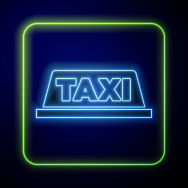 Glowing Neon Taxi Car Roof Icon Isolated Blue Background Vector — Stock Vector