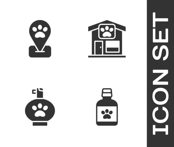 Set Dog Medicine Bottle Location Pet Grooming Pet Shampoo Icon — Stock Vector