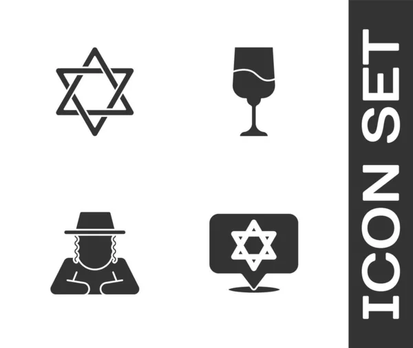 Set Star David Orthodox Jewish Hat Jewish Goblet Icon Вектор — стоковый вектор