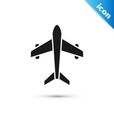 Grey Plane icon isolated on white background. Flying airplane. Airliner insurance. Security, safety, protection, protect concept.  Vector.