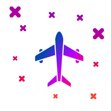 Color Plane icon isolated on white background. Flying airplane. Airliner insurance. Security, safety, protection, protect concept. Gradient random dynamic shapes. Vector.