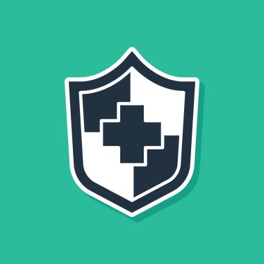 Mavi Hayat Sigortası, yeşil arka planda izole edilmiş bir kalkan ikonu. Güvenlik, güvenlik, koruma, konsept koruma. Vektör.