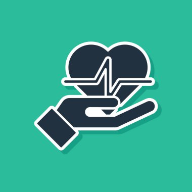 Blue Life insurance in hand icon isolated on green background. Security, safety, protection, protect concept.  Vector.