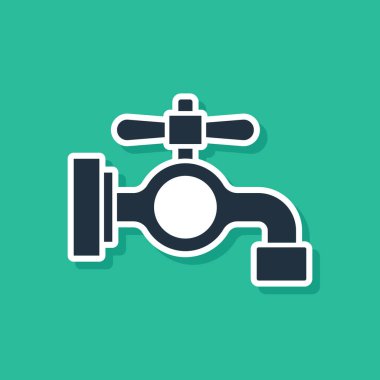 Mavi Su musluk simgesi yeşil arkaplanda izole edildi. Vektör.