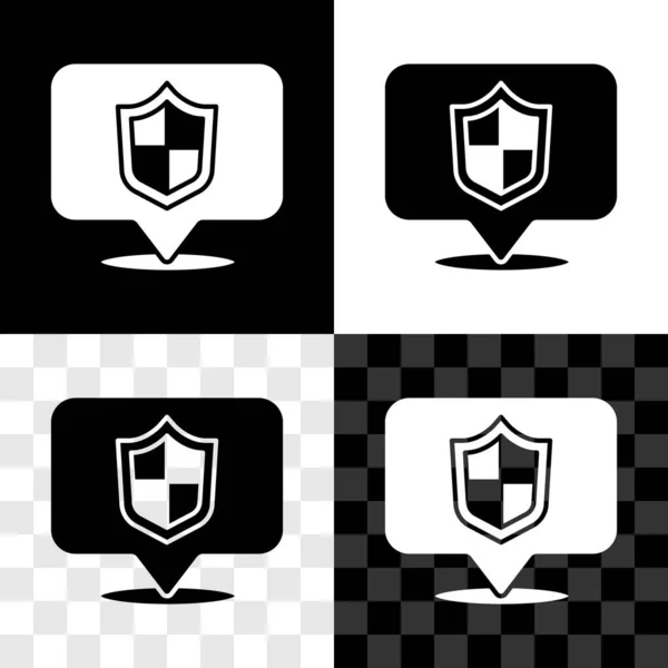 Set Location Shield Icon Isolated Black White Transparent Background Insurance — Stock Vector