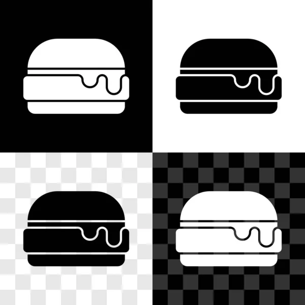 Définissez Icône Burger Isolée Sur Fond Noir Blanc Transparent Icône — Image vectorielle