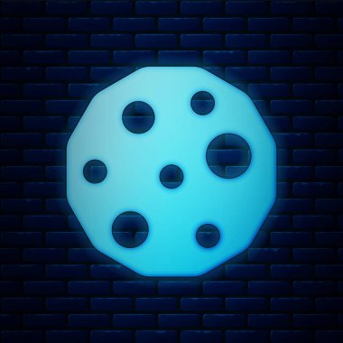 Parlayan neon kurabiyeler ya da duvarda izole edilmiş çikolata ikonlu bisküviler. Vektör.