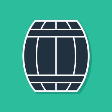 Mavi barut fıçısı ikonu yeşil arka planda izole edildi. TNT dinamit ahşap fıçı. Vektör.