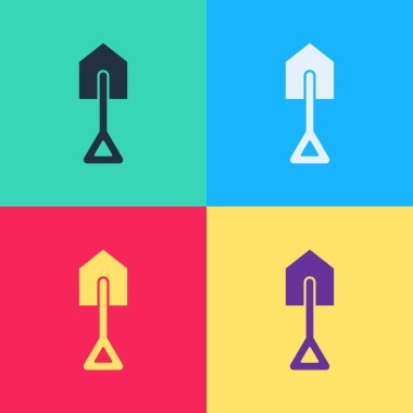 Pop Art Shovel simgesi renk arkaplanında izole edildi. Bahçe aletleri. Bahçecilik, tarım, çiftçilik aleti. Vektör.