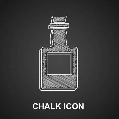 Tebeşir tekila şişesi simgesi siyah arka planda izole edildi. Meksika alkolü. Vektör.