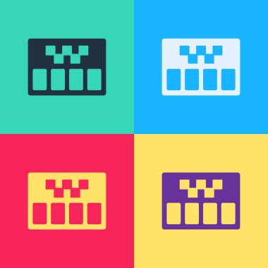 Pop Art Taksimetre aygıtı simgesi renk arkaplanında izole edildi. Taksi vagonundaki yolcu ücreti için ölçü aleti. Vektör.