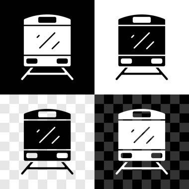 Tren simgesini siyah beyaz, şeffaf arkaplanda izole et. Toplu taşıma sembolü. Metro treni nakliyesi. Metro yeraltı. Vektör.