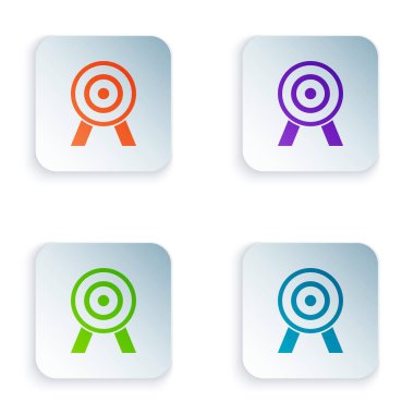 Renk Hedef simgesi beyaz arkaplanda izole edildi. Dart tahtası işareti. Okçuluk tahtası simgesi. Dartboard işareti. İş hedefi kavramı. Kare düğmelere renkli simgeleri yerleştir. Vektör.