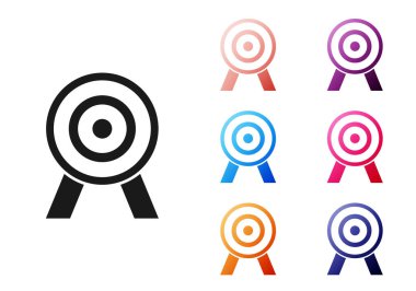 Siyah Hedef simgesi beyaz arkaplanda izole edildi. Dart tahtası işareti. Okçuluk tahtası simgesi. Dartboard işareti. İş hedefi kavramı. Simgeleri renklendirin. Vektör.