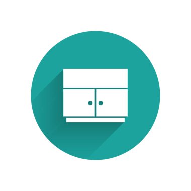 Beyaz Gardırop ikonu uzun gölgeli izole edilmiş. Yeşil daire düğmesi. Vektör.