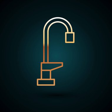 Altın çizgili musluk ikonu koyu mavi arkaplanda izole edilmiş. Vektör.