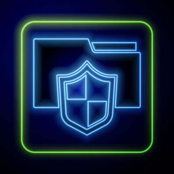 Leuchtendes Neonfarbenes Aktenordner Schutzkonzept Symbol Auf Blauem Hintergrund Vertrauliche Informationen — Stockvektor
