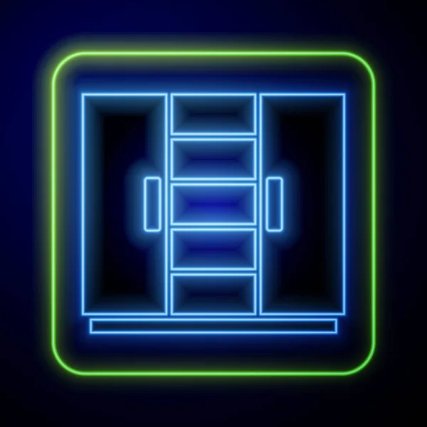 Glowing Neon Wardrobe Icon Isolated Blue Background Vector — Stock Vector