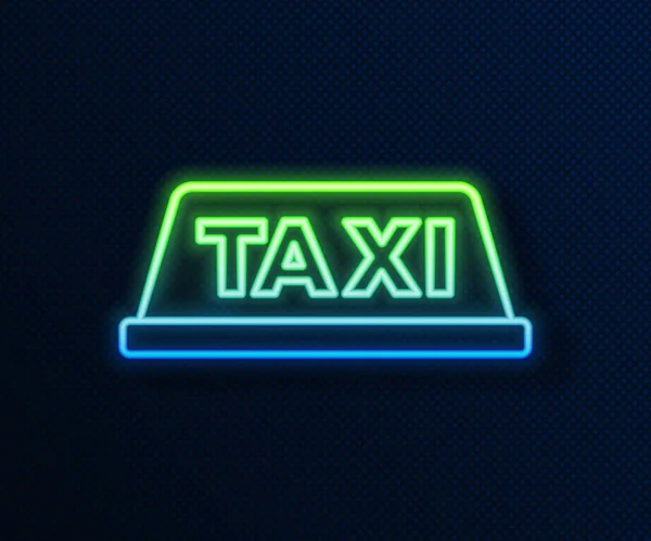 Glowing Neon Line Taxi Car Roof Icon Isolated Blue Background — Stock Vector