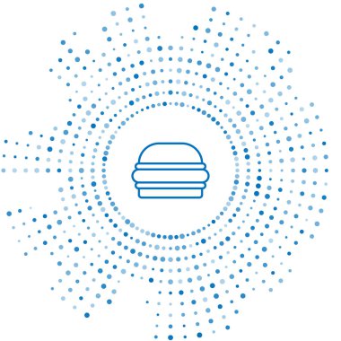 Mavi çizgi Burger simgesi beyaz arkaplanda izole edildi. Hamburger ikonu. Çizburger sandviç tabelası. Fast food menüsü. Soyut çember rastgele noktalar. Vektör.