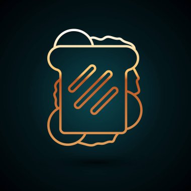 Altın çizgili Sandviç simgesi koyu mavi arkaplanda izole edilmiş. Hamburger ikonu. Burger besin sembolü. Çizburger tabelası. Sokak fast food menüsü. Vektör.