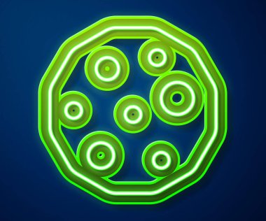 Parlayan neon çizgisi. Kurabiye ya da bisküvi. Mavi arka planda çikolata ikonu var. Vektör.