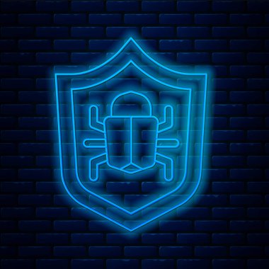 Parlayan neon hattı sistem hata konsepti simgesi tuğla duvar arka planında izole edildi. Kod hatası konsepti. Sistemde hata var. Böcek araması. Vektör.