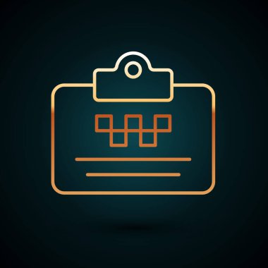 Altın çizgili taksi ehliyeti ikonu koyu mavi arka planda izole edilmiş. Vektör.