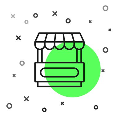 Beyaz arka planda tente ikonu olan siyah çizgi Fast Street yemek arabası. Şehir büfesi. Vektör.