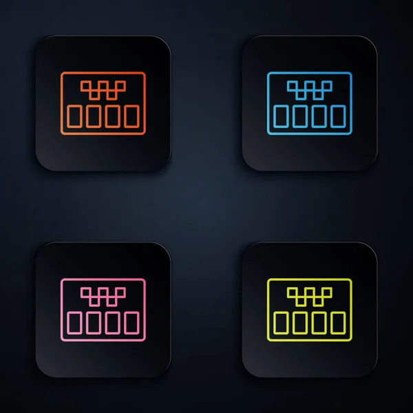 Kolorowa Neonowa Ikona Urządzenia Taksometrycznego Izolowana Czarnym Tle Urządzenie Pomiarowe — Wektor stockowy