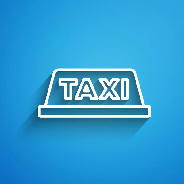 Піктограма Даху Автомобіля Таксі Білої Лінії Ізольована Синьому Фоні Довга — стоковий вектор