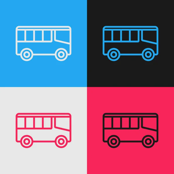 Pop Art Linie Bus Symbol Isoliert Auf Farbigem Hintergrund Verkehrskonzept — Stockvektor