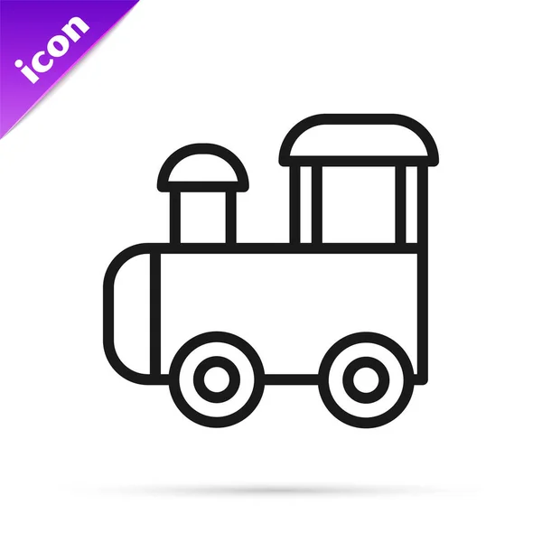 Black Line Toy Train Icon Isolated White Background Vector — Stock Vector