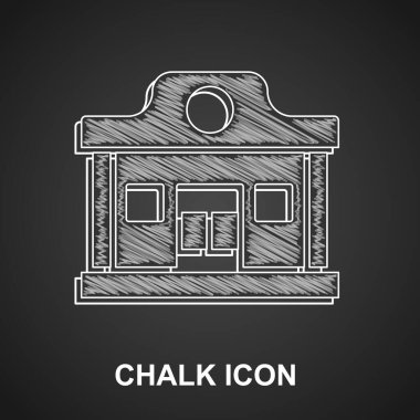 Tebeşir Vahşi Batı salonu simgesi siyah arka planda izole edildi. Eski batı binası. Vektör.