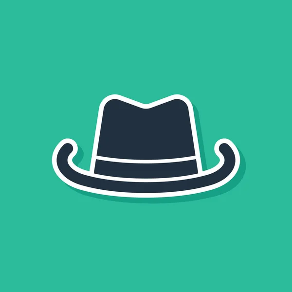 Icono Del Sombrero Vaquero Azul Occidental Aislado Sobre Fondo Verde — Vector de stock