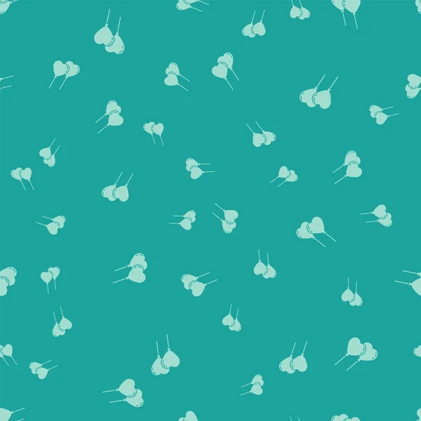 Зелені Кульки Формі Серця Стрічковим Іконом Виділяють Зеленому Тлі Безшовний — стоковий вектор
