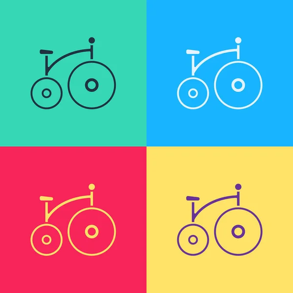 流行艺术复古自行车与一个大车轮和一个小图标隔离的色彩背景 自行车公共运输标志 — 图库矢量图片