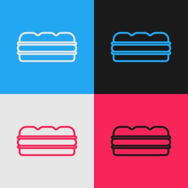 Pop Art Line Sandviç simgesi renk arkaplanında izole edildi. Hamburger ikonu. Burger besin sembolü. Çizburger tabelası. Sokak fast food menüsü. Vektör.