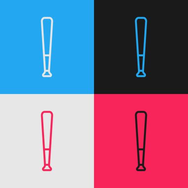 Pop sanat çizgisi beyzbol sopası simgesi renk arkaplanında izole edilmiş. Spor malzemeleri. Vektör.