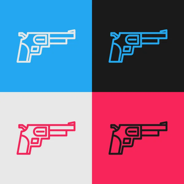 Pop Art Line Revolver Gun Icon Isolated Color Background Vector — Stock Vector