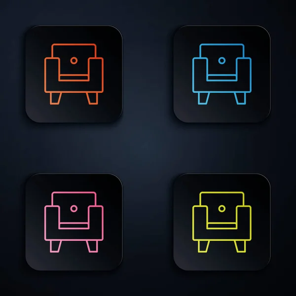 Color Neon Line Armchair Icon Isolated Black Background Set Icons — Stock Vector