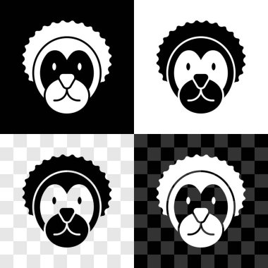 Vahşi aslan simgesini siyah beyaz, şeffaf arkaplanda izole et. Vektör.