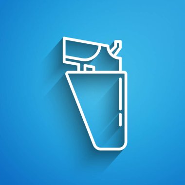 Tabanca kılıfındaki beyaz çizgi tabancası mavi arka planda izole edilmiş. Uzun gölge. Vektör.